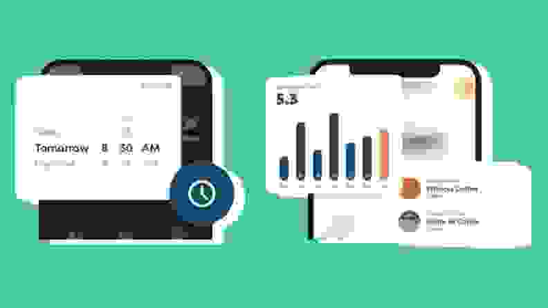 Two smartphones displaying the interactive Bruvi app.