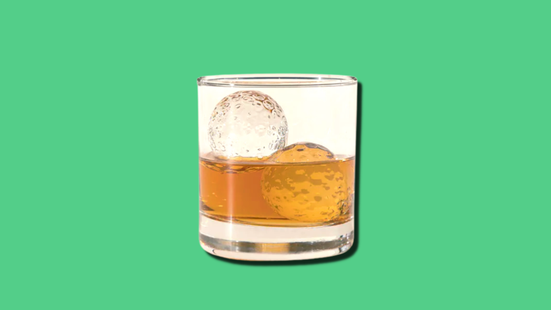 Golf Ball Whiskey Chillers on a green background.