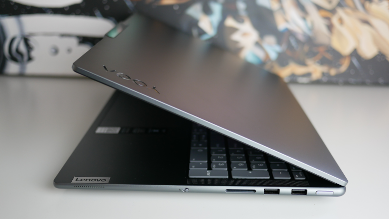 The side of the laptop half closed.